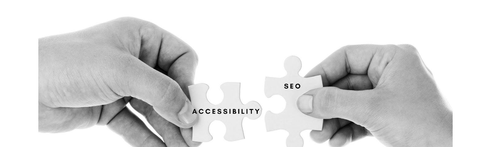 Two hands joining puzzle for Accessibility and SEO