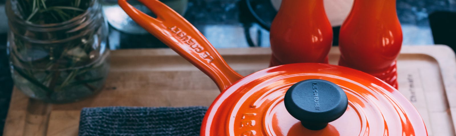 Orange soup pot and salt and pepper shakers