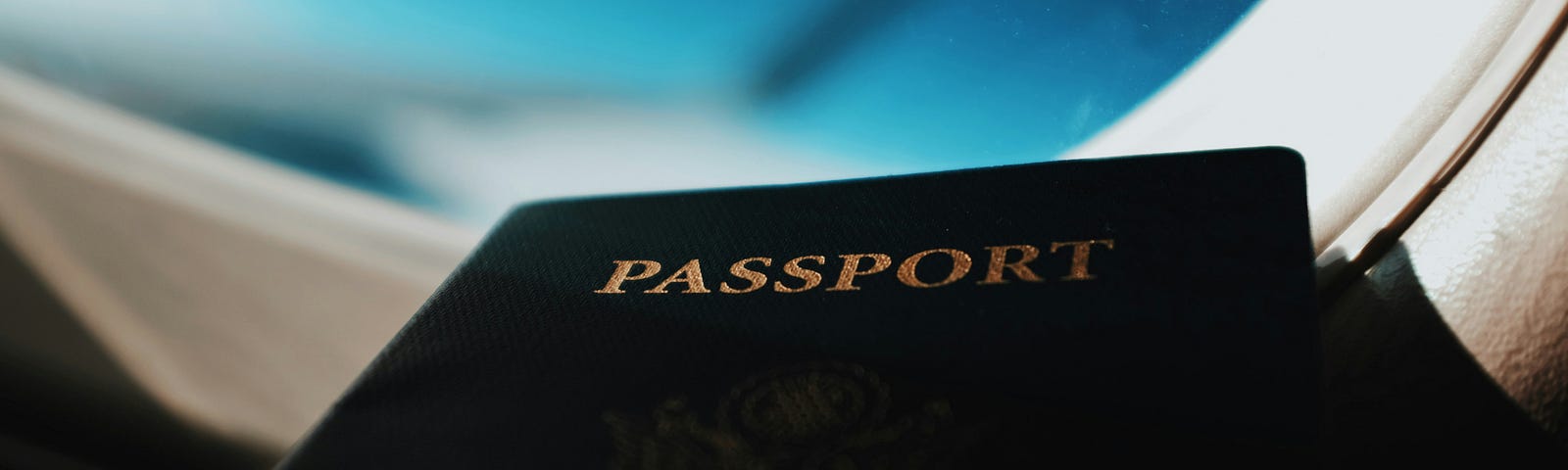 A semi-abstract photo of a US passport cover.
