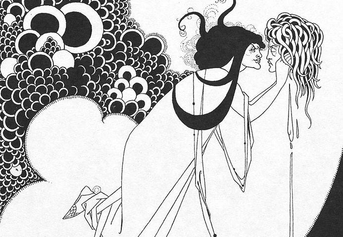 “The Climax”. Aubrey Beardsley’s Illustration to Salome by Oscar Wilde, 1906–07. Cropped. (Source: Wikimedia Commons).