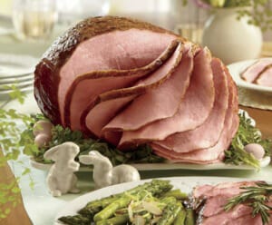 Thin-sliced Easter Ham on platter