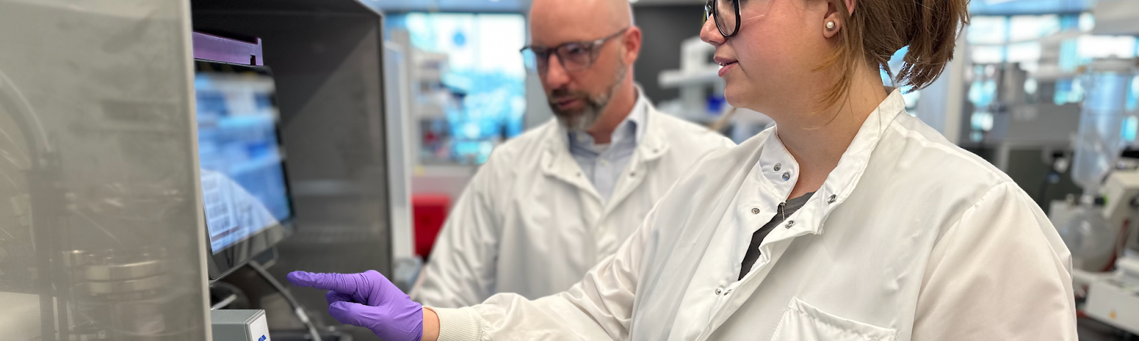 R&D team members Todd Meyer and Sam Parker at Variant Bio’s lab in Seattle.