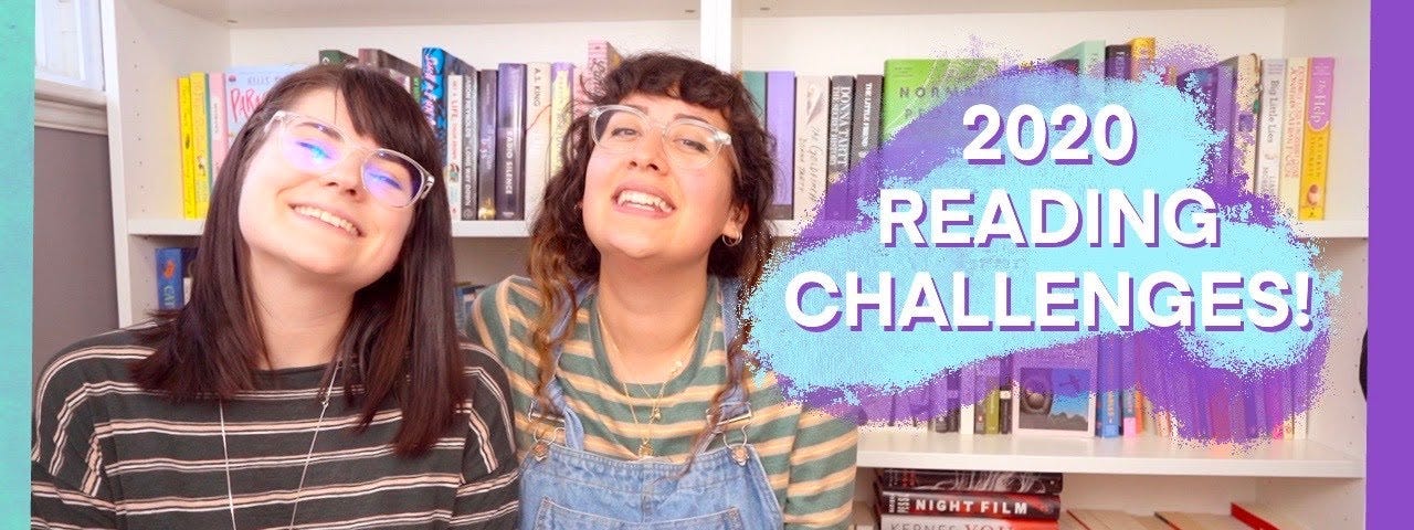 [ID: thumbnail of the announcement video for the 2020 Reading Rush challenges. Hosts Raeleen and Ariel are smiling.]