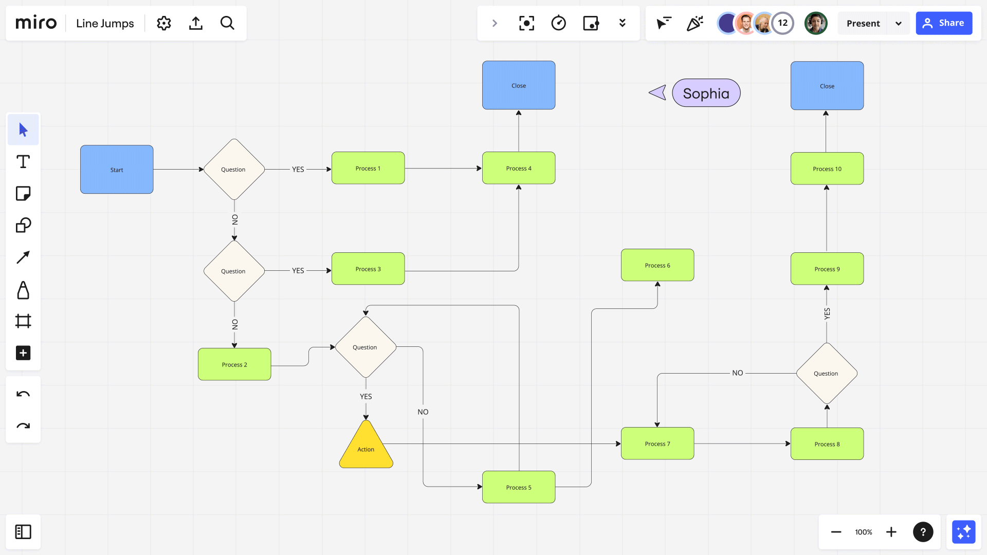 Animation of connector lines editing in a flowchart diagram