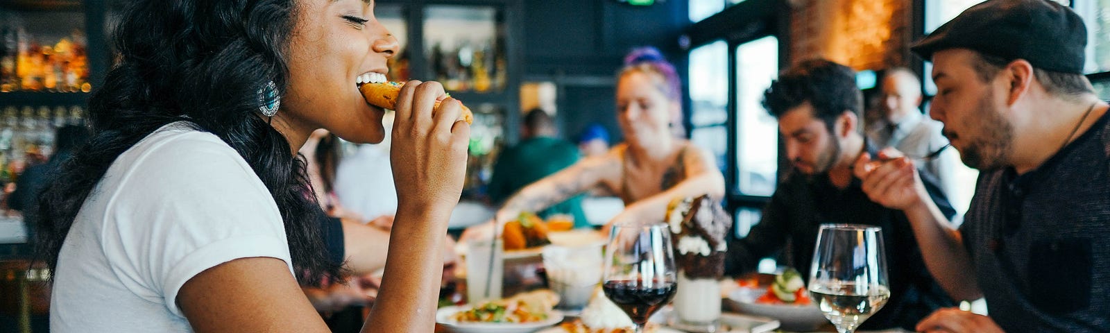 A group eating a meal