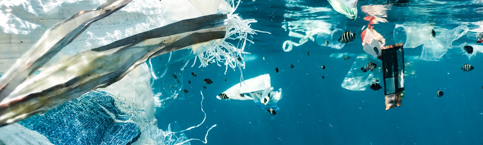 A collection of plastic trash in the ocean.