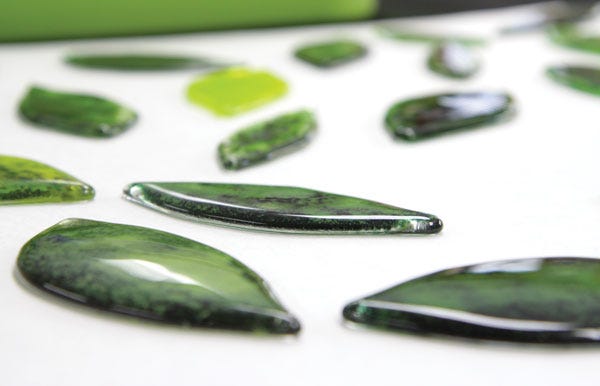 Green glass leaves