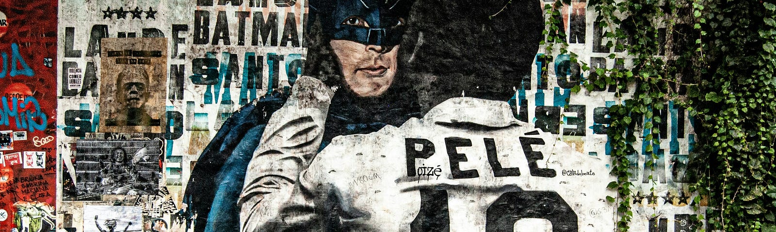 Mural of Batman and Pele about to make out.