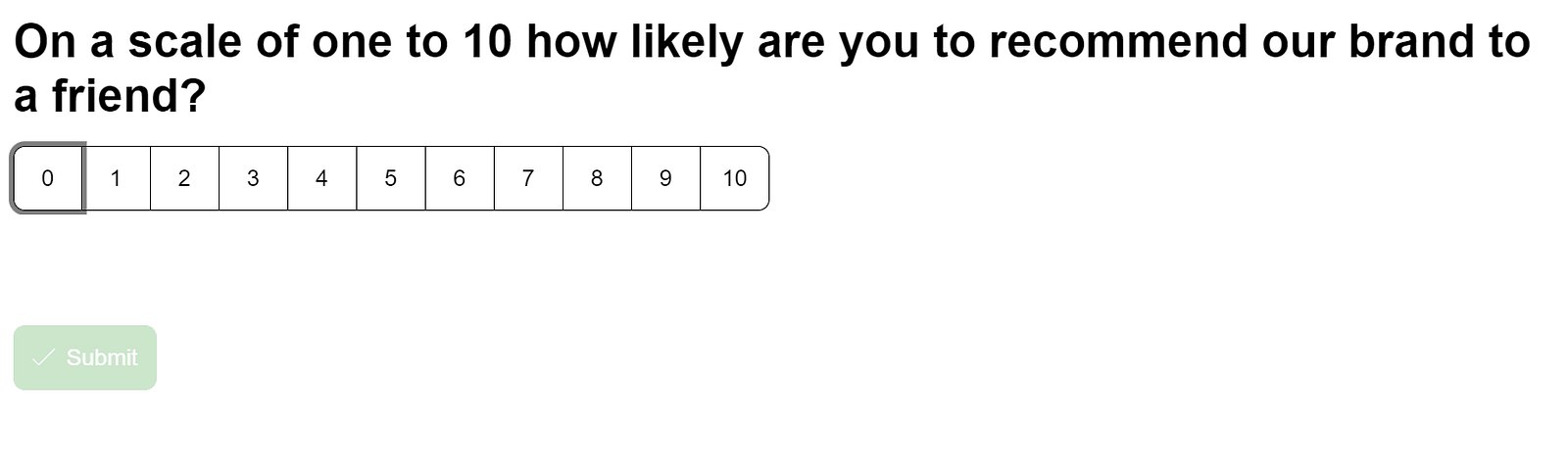 An example of an NPS survey question in Tripetto.