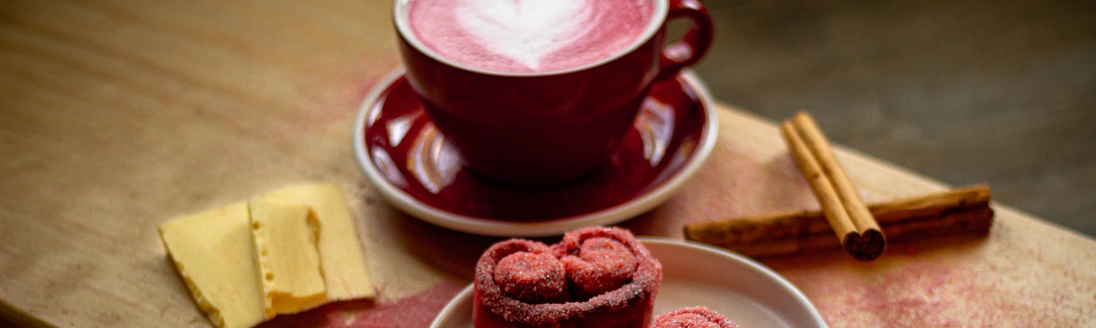 cinnamon, coffee, hearts, pastries, cookies, red