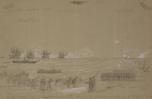 Capture of the Forts at Cape Hatteras inlet Alfred Waud, artist, August 28, 1861