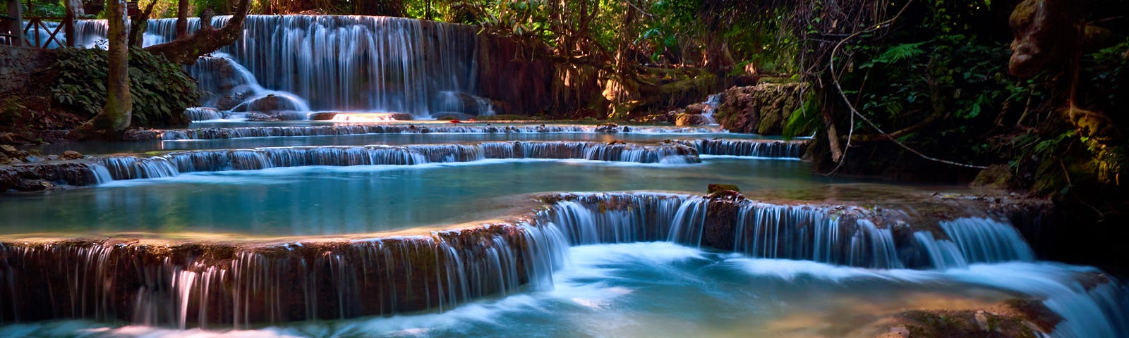 River with several small waterfalls and clear water.