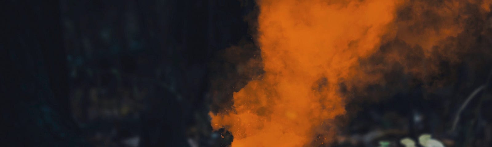 Image shows a pumpkin carved with the Instagram logo with orange smoke coming out of the top of it. The background is dark but it was taken outside.