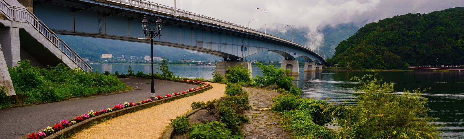 yellow brick road winding next to river