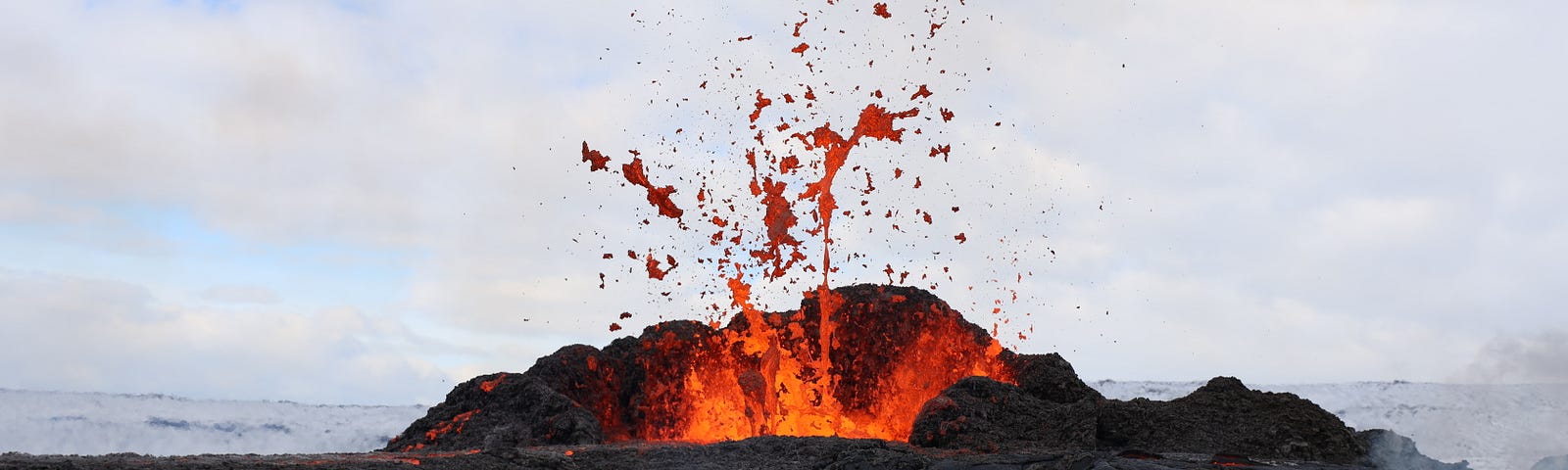 Lava splurts out of a volcano