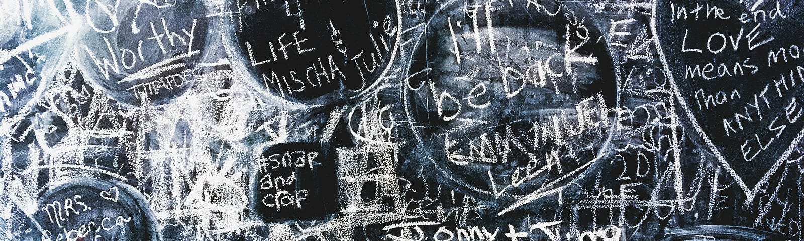 black chalkboard filled with notes and scribbles