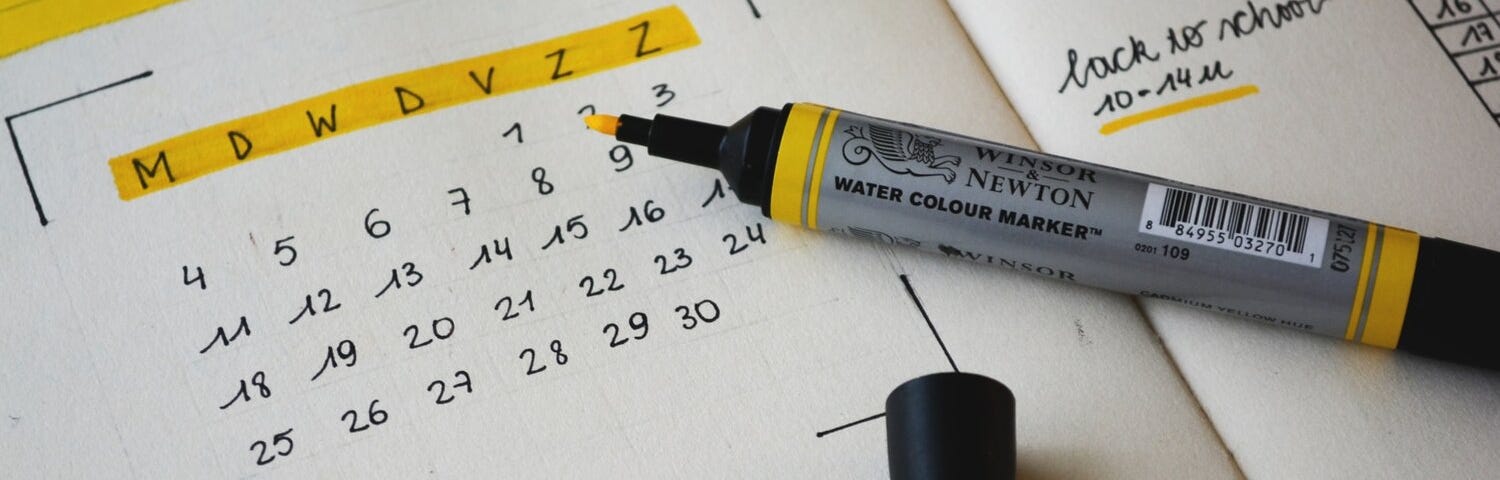 black marker highlighting a calendar