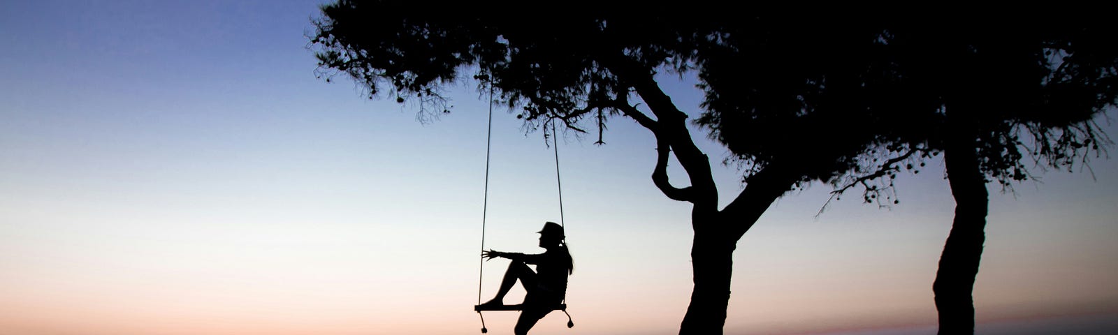 sihloette of a woman in a tree swing