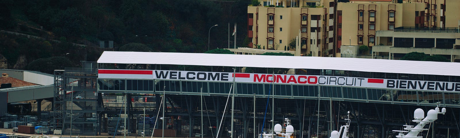 The yachts at the harbour beside the Monaco circuit.