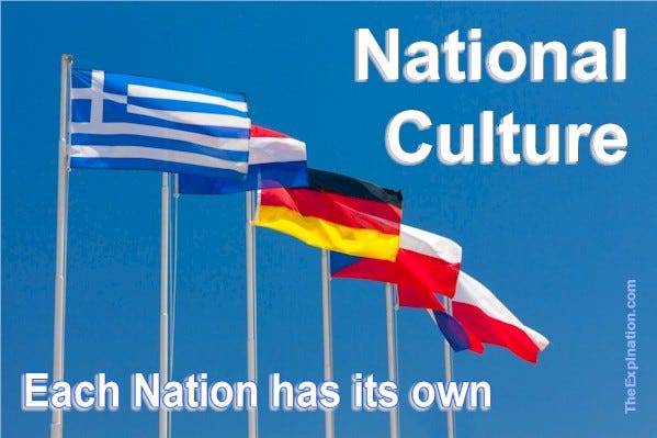 Nations of the world. Each one has its own cultural traditions and heritage. Patriotism talks to the national culture.