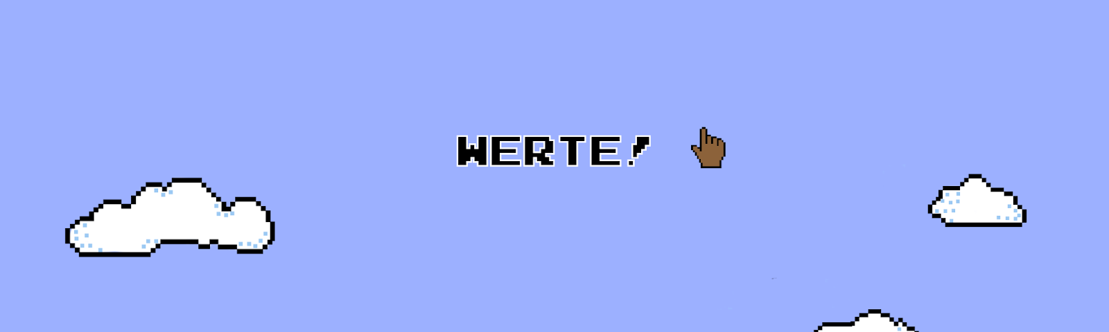 A computer graphic of a desert landscape with blue sky and clouds. In the center is the word “WERTE!” with a brown emoji hand pointing up. In the bottom left corner is the word, “ARRERNTE-KENHE APMERE.”