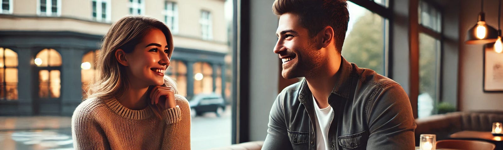 A couple having a respectful conversation over coffee, focusing on connection rather than labeling