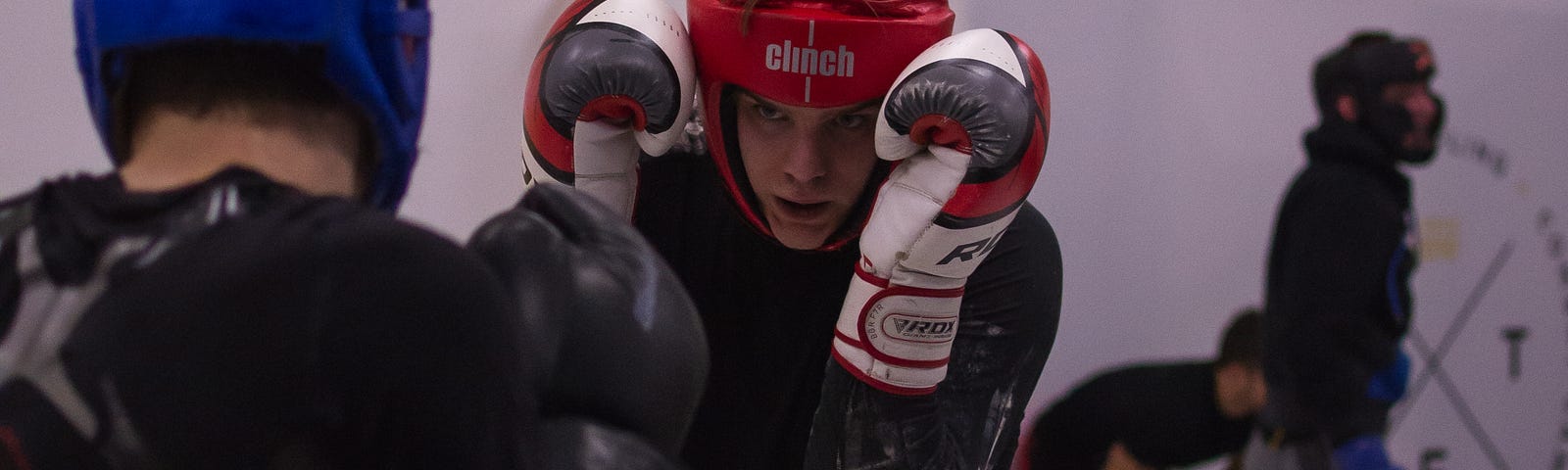 Two men fighting on the ring