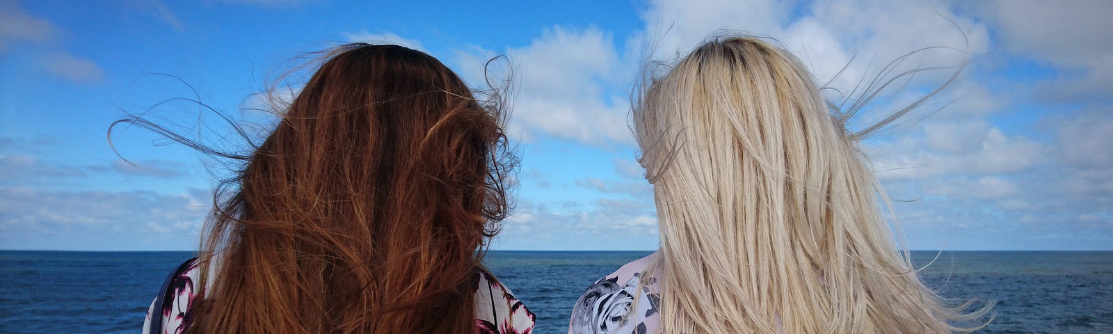 a blond and brunette look out to sea