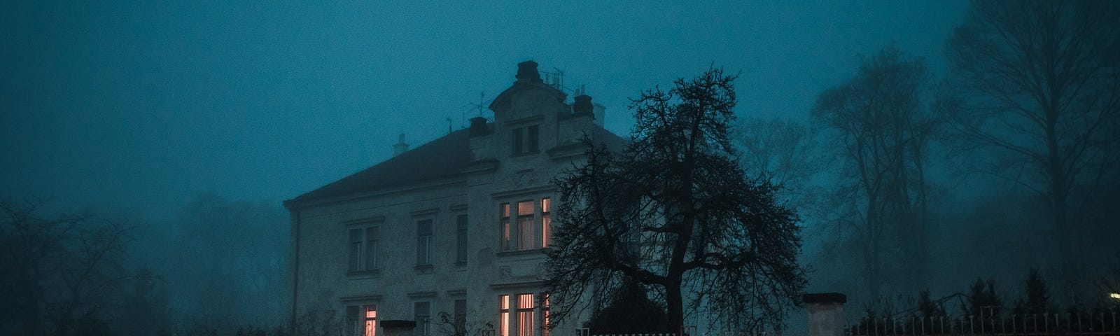 A spooky house in the dark