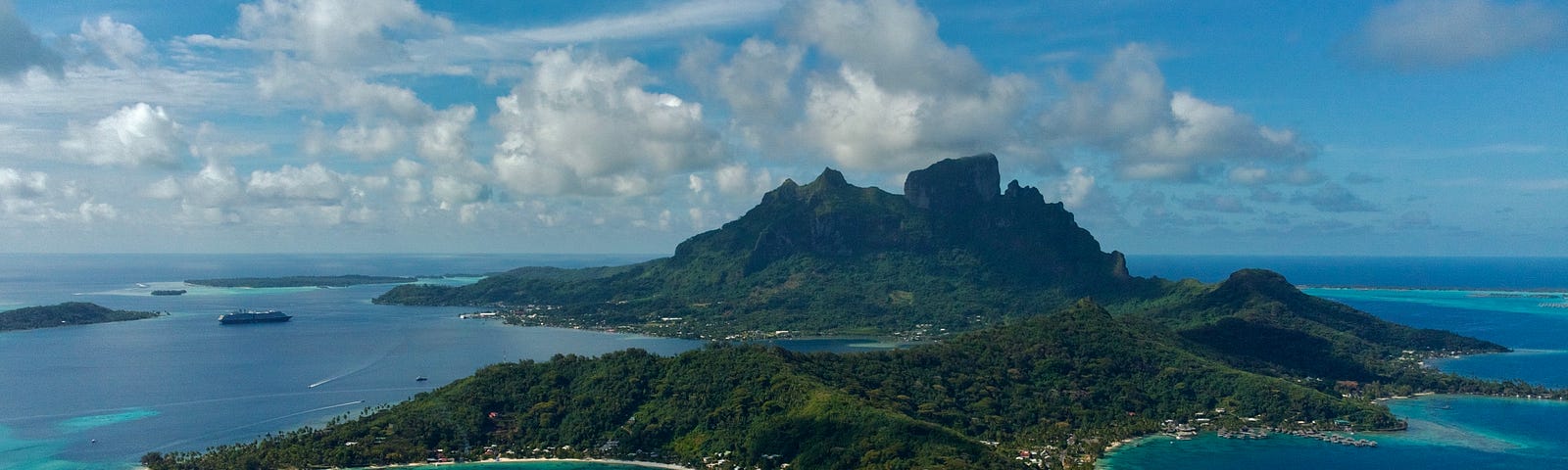 An aerial view of a small Pacific island