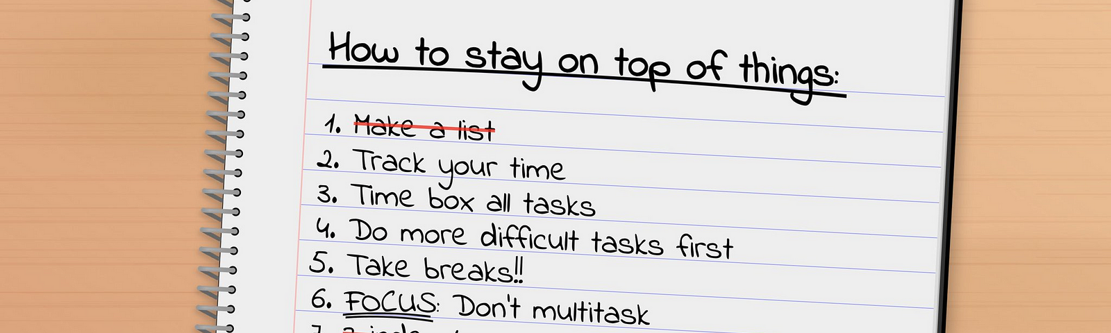 cartoon with a list titled ‘How to stay on top of things’: 1. make a list (striked through); 2. track your time; 3. time box your tasks; 4. more difficult tasks first; 5. take breaks; 6. focus, don’t multitask; 7. z-index: 4 (striked through); 8. z-index: 9999 (striked through); 9. z-index: 99999999 (striked through); 10. z-index: max(infinity)