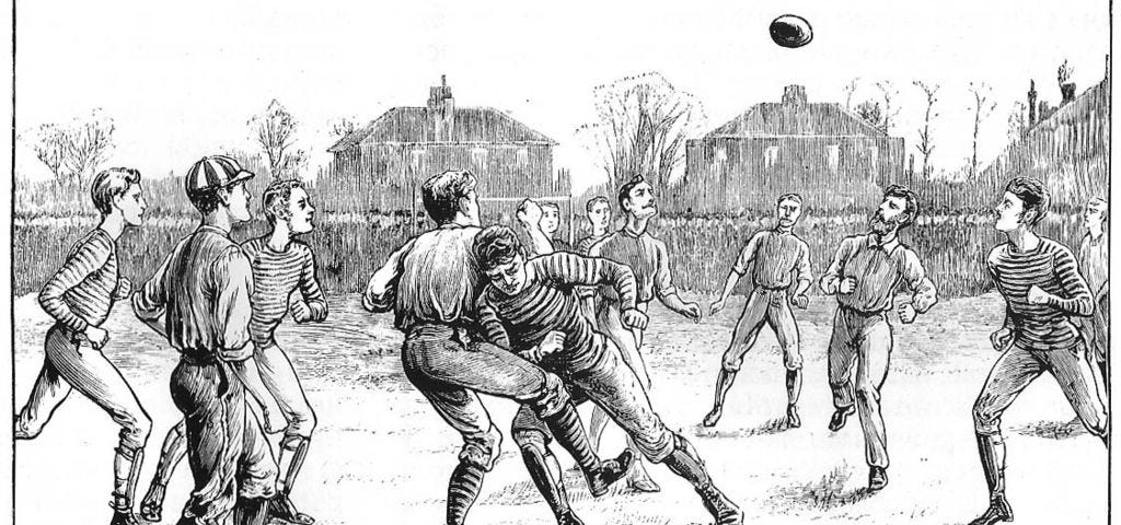An image of an old football match in 1882