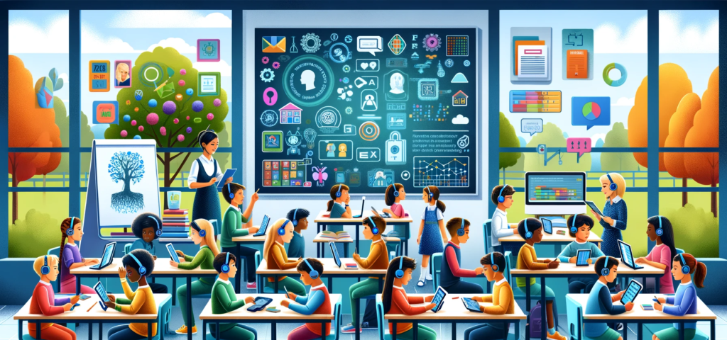 AI transforming classroom education with diverse technologies.
