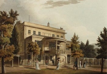 A drawing of people outside the Sydney Hotel (not the Holburne Museum) from 1805.