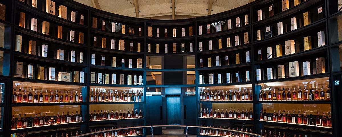 A whisky display inside The Macallan's new distillery in Scotland. Photo by Ian Gavan courtesy Edrington.