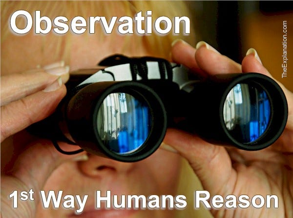 Observation to establish facts and then organize them is the first way humans reason with their minds.
