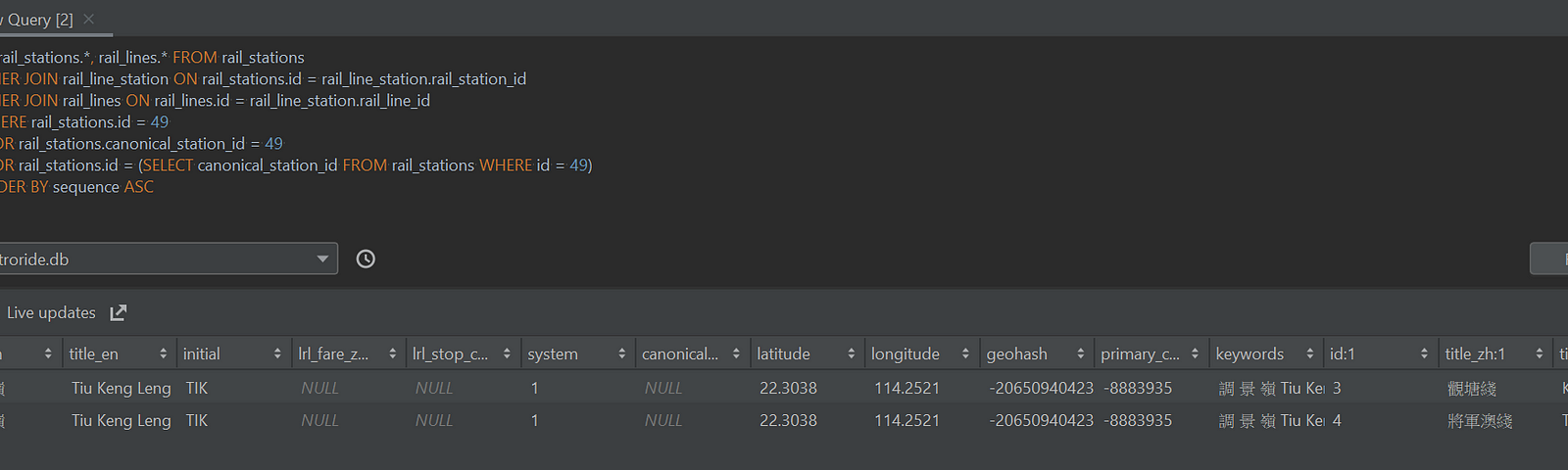 在 SQLite 執行這句 query 的結果