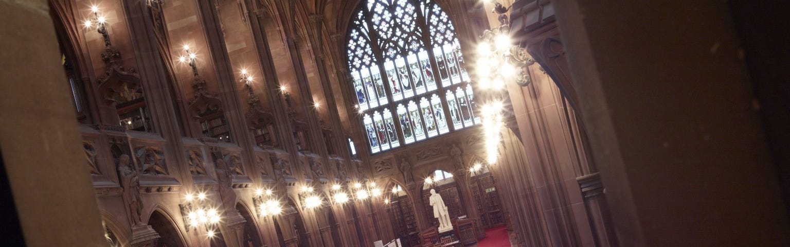 photograph of the historic reading room at the John Rylands Library