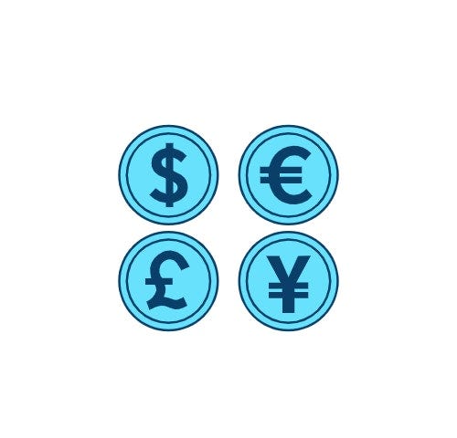 An illustration of four major world currencies.