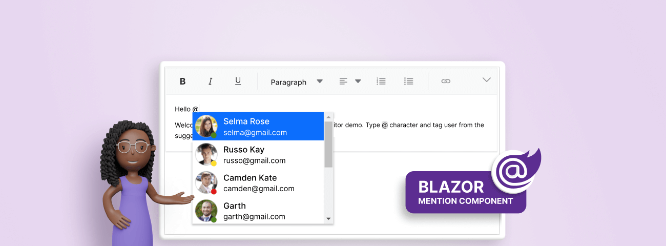 Implement User Tagging in Blazor Rich Text Editor with Mention Component