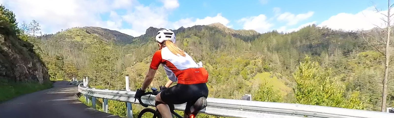 Cyclist climbing the Mayacamas Mountains that surround Calistoga in Napa Valley