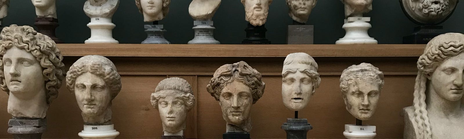 A room of busts representing the gods of Christianity.