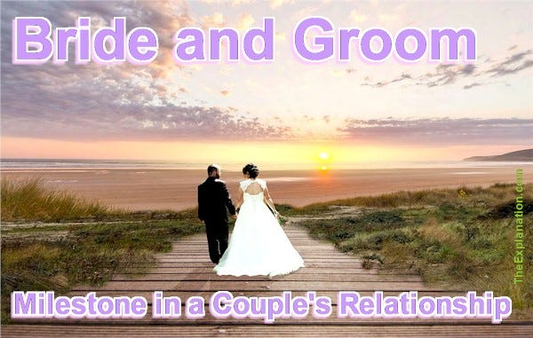 Bride and groom, a milestone relationship for a couple. It follows an engagement and precedes marriage. It’s a celebration.