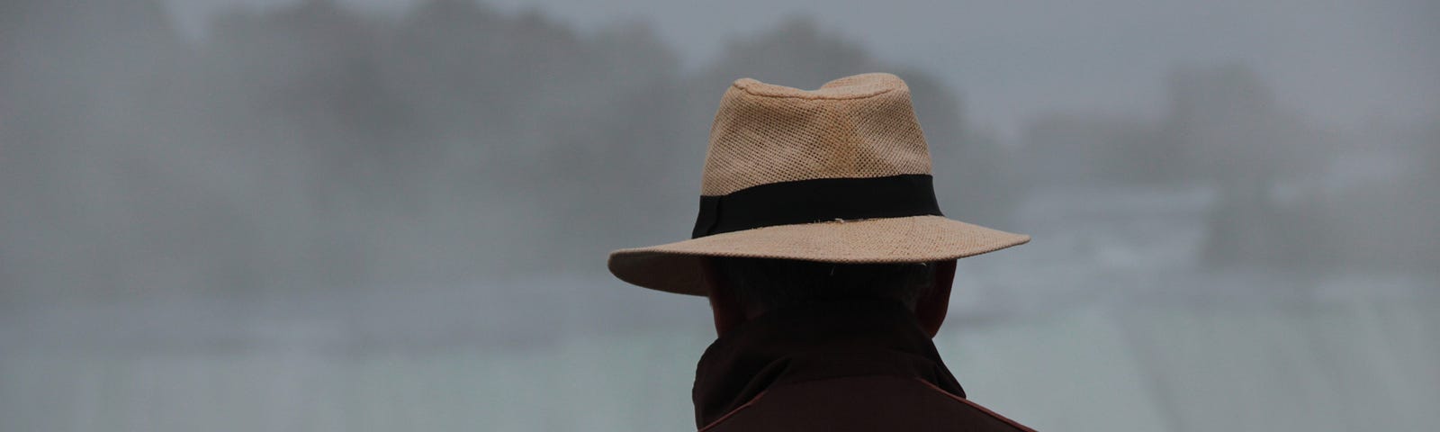 Man in hat, foggy background