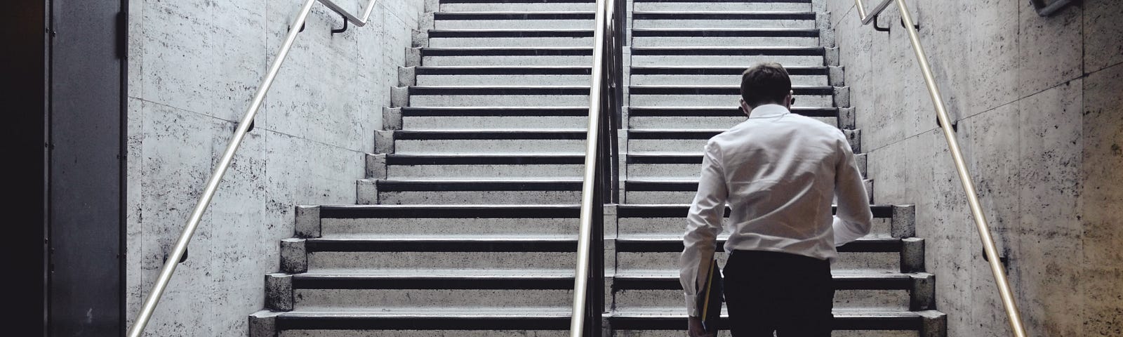 A man climbs up the right side of a flight of subway stairs in London. A new study suggests that you can climb your way to better health. Daily climbing of more than five flights of stairs is associated with a lower risk of cardiovascular diseases (stroke, blood clots, and heart attacks.