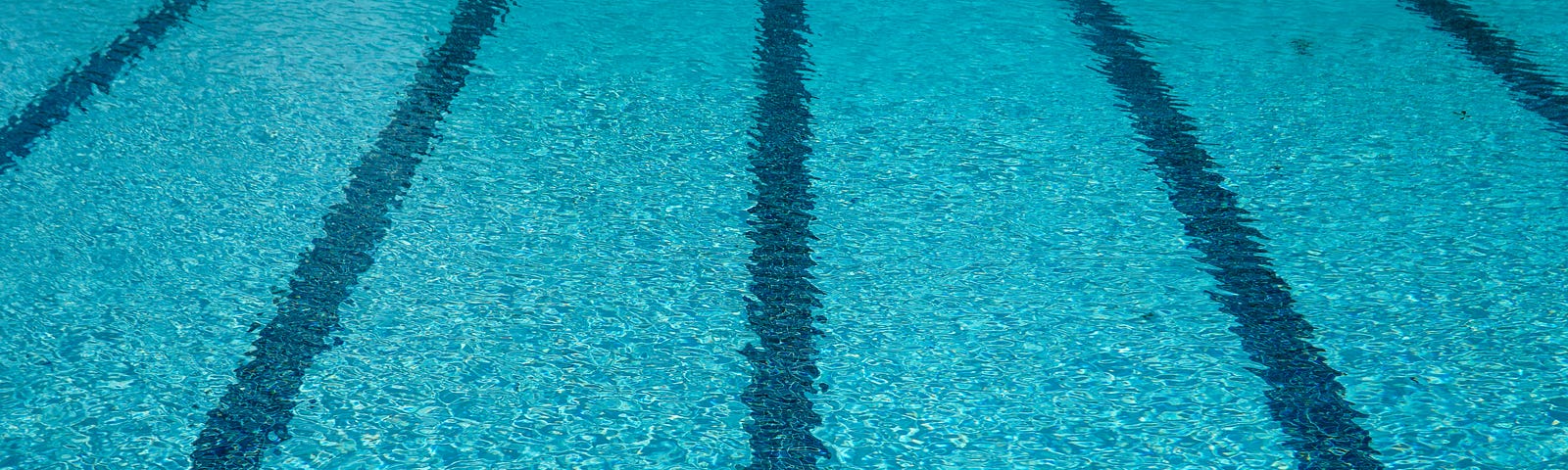 dark blue guidelines for lanes in a turquoise blue swimming pool.