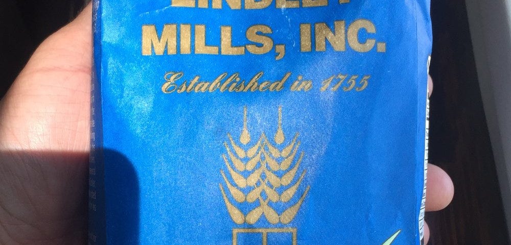 Sprouted Whole Wheat Flour from Lindley Mills, which has been in the USA before it was called the USA, 1755, and still run by the Lindley family, some 9 generations later.