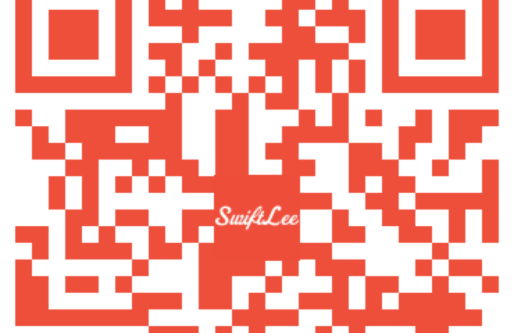A QR Code generated in Swift using a custom color and logo