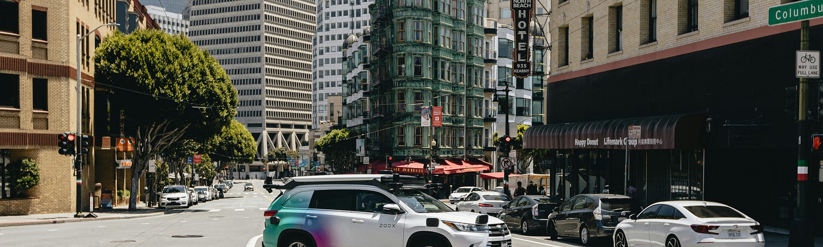 A self-driving car taking a left turn