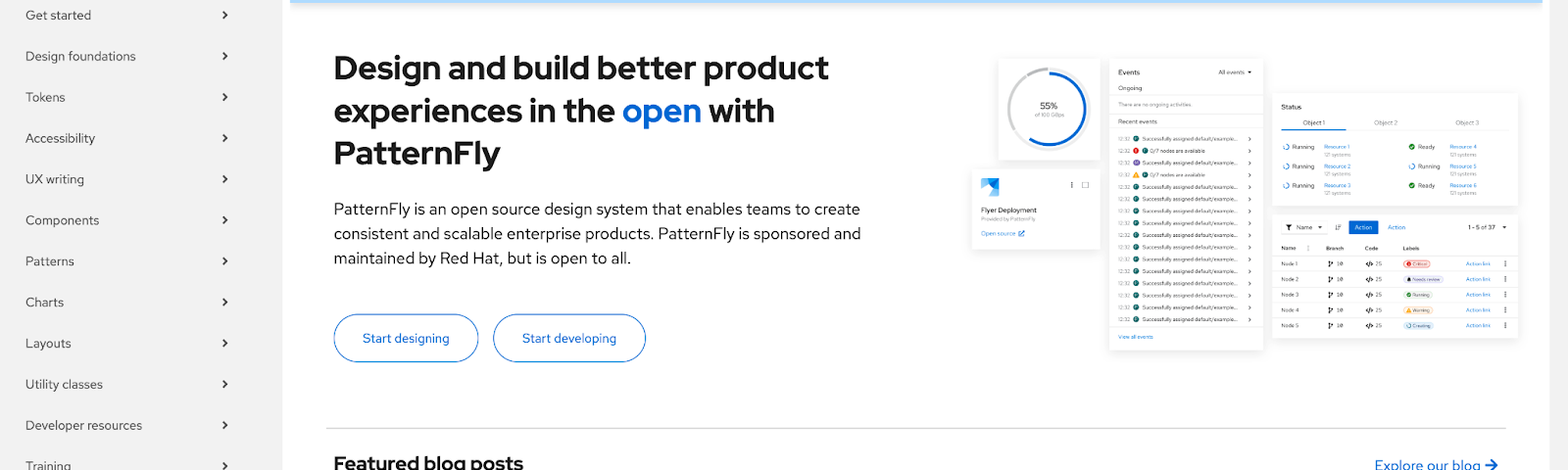 Image of the new PatternFly homepage.
